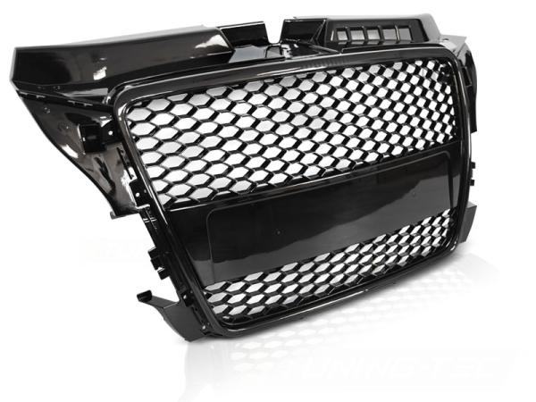 Sportgrill / Kühlergrill für Audi A3 8P Facelift 08-12 Hochglanz schwarz in Wabendesign